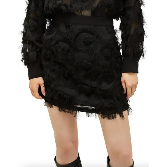 Marella Demien Mini Skirt Black Fringe High Waist Party Straight Pencil US 6 NWT - Picture 1 of 16
